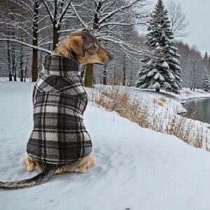 SimplyDog Black Burgundy Fleece Plaid Coat (M)